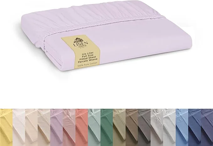 Exceptional Linen Home Cotton Percale Weave Fitted Sheet Full Size Iris Lilac Classic