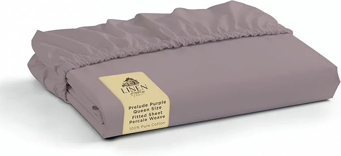 Innovative Linen Home Cotton Percale Weave Fitted Sheet Queen Size Prelude Purple Sophisticated