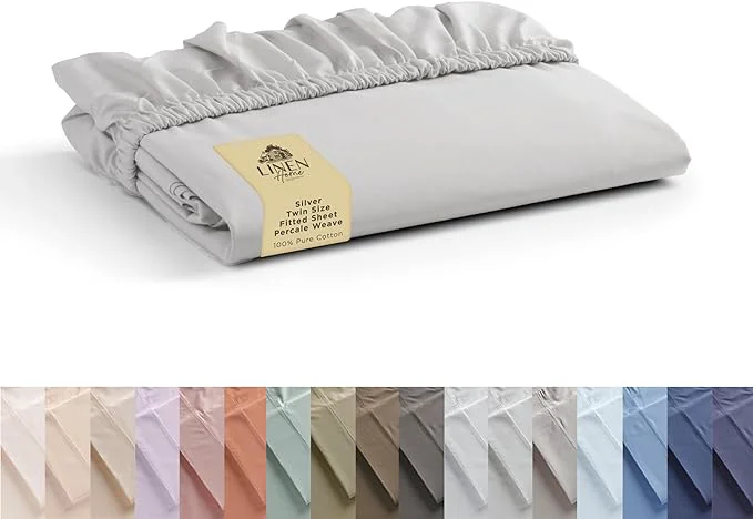 Unique Linen Home Cotton Percale Weave Fitted Sheet Twin Size 1 Deep Pocket Pure