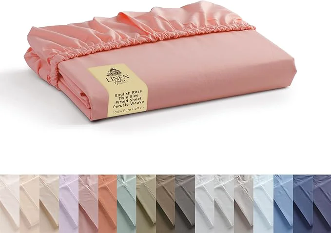 Selected Linen Home Cotton Percale Weave Fitted Sheet Twin Size English Rose Prestigious