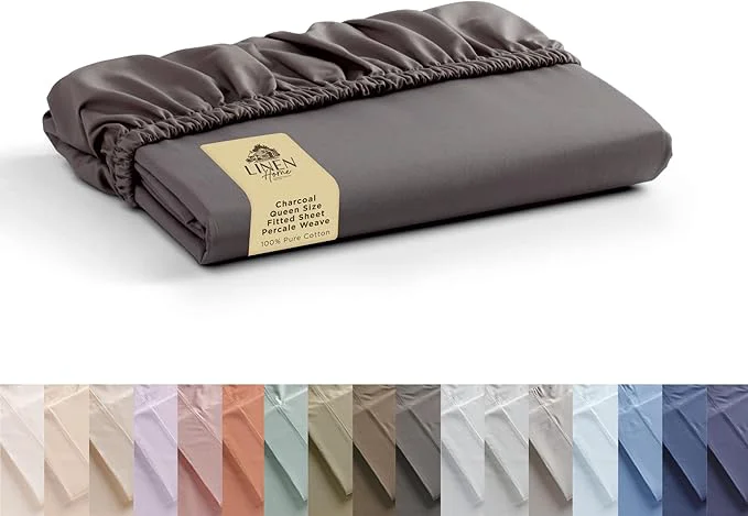 Responsible Linen Home Cotton Percale Weave Fitted Sheet Queen Size 1 Deep Pocket Contemporary