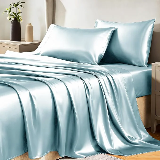 Breathable CozyLux Satin Sheets Queen Size Bed Set Luxury