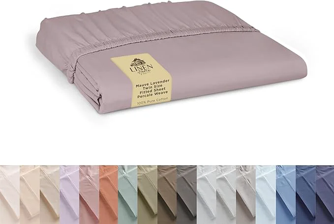 Superior Linen Home Cotton Percale Weave Fitted Sheet Twin Size Mauve Lavender Versatile