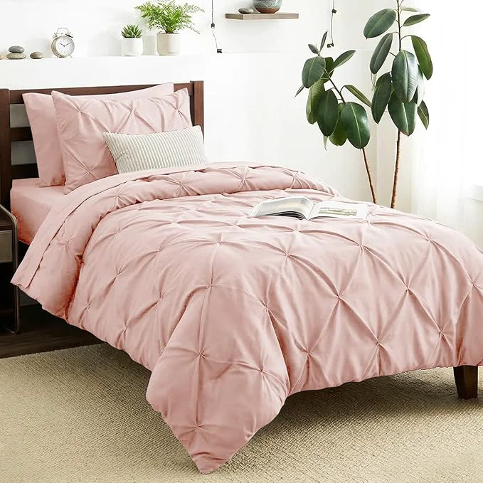 Original Design CozyLux Twin XL Comforter Set Peach Pink 5 Pieces Twin Extra Long Pintuck Bed High-Performance