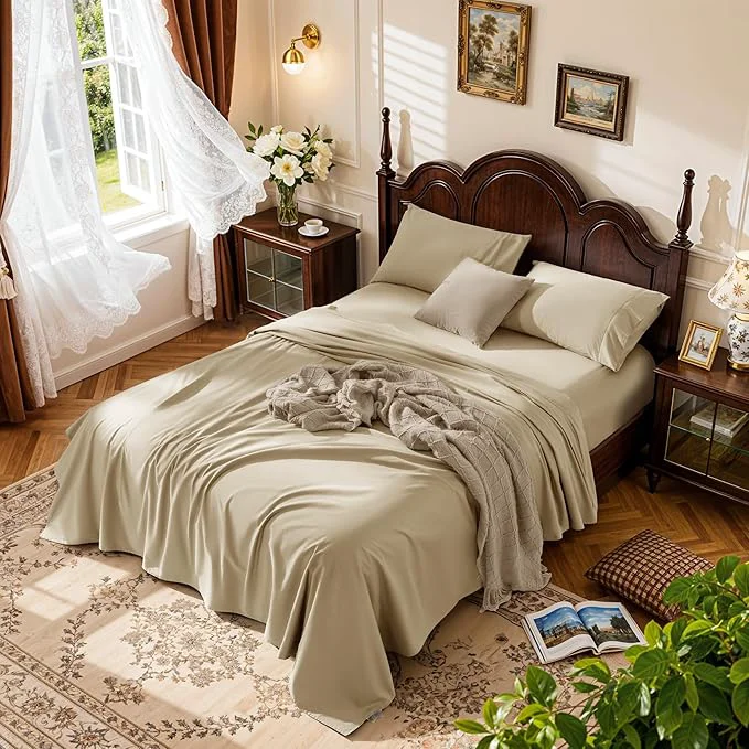 Healthy LBRO2M 1000 Thread Count Egyptian Cotton Sheets Set Full Size 4 Piece Eco-Friendly