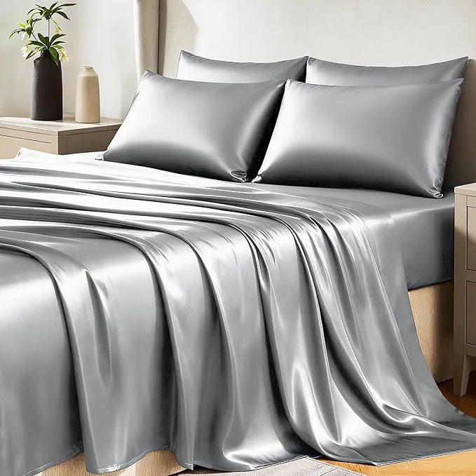 Crafted CozyLux Satin Sheets Queen Size Bed Set Practical