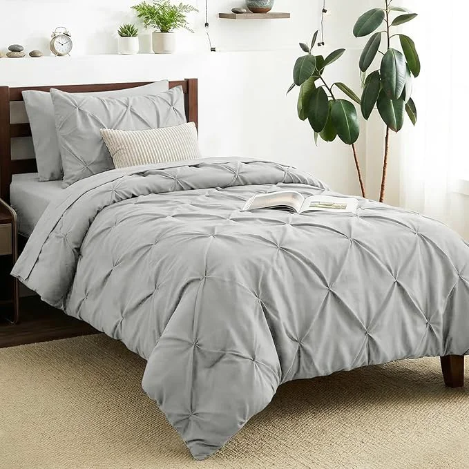 Exclusive CozyLux Twin XL Comforter Set Light Grey 5 Pieces Twin Extra Long Pintuck Bed Traditional