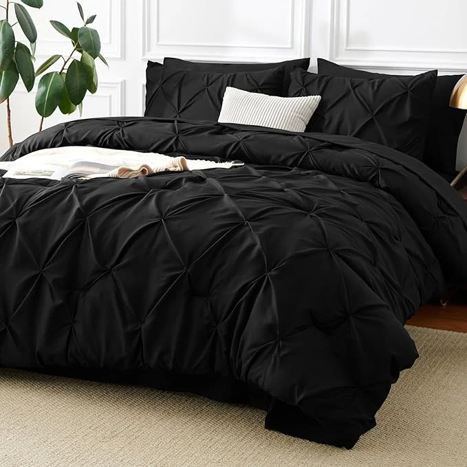 Genuine CozyLux Oversized King Comforter Sets Black 7 Pieces Oversized King Pintuck Relaxed