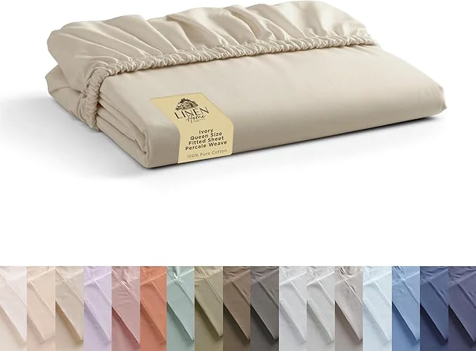 Flexible Linen Home Cotton Percale Weave Fitted Sheet Queen Size 1 Deep Pocket Unique