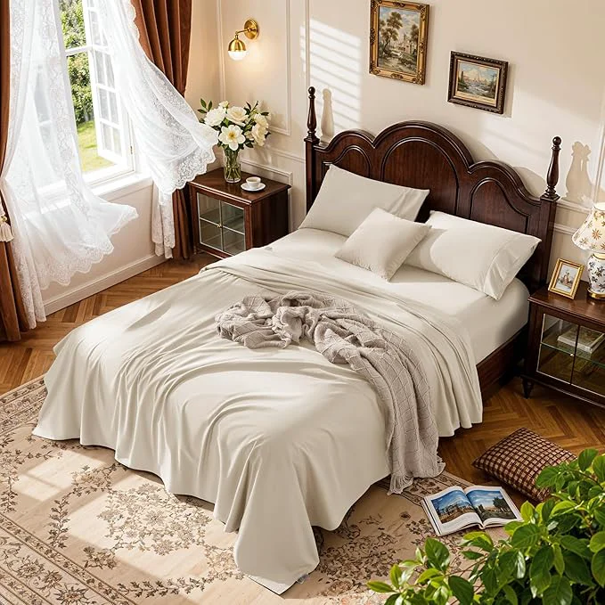 Relaxed LBRO2M 1000 Thread Count Egyptian Cotton Sheets Set Full Size 4 Piece Traditional