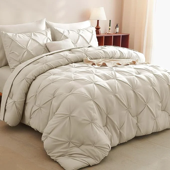 Solid CozyLux California King Comforter Set Oatmeal Elegant