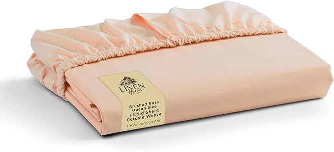 Durable Linen Home Cotton Percale Weave Fitted Sheet Queen Size Brushed Rose Fashionable