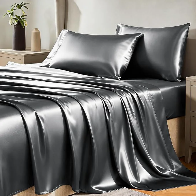 Detailed CozyLux Satin Sheets Twin Sheet Set Natural