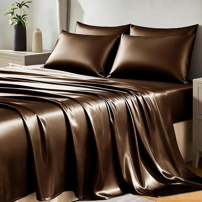 Safe CozyLux Satin Sheets Queen Size Bed Set Fashionable