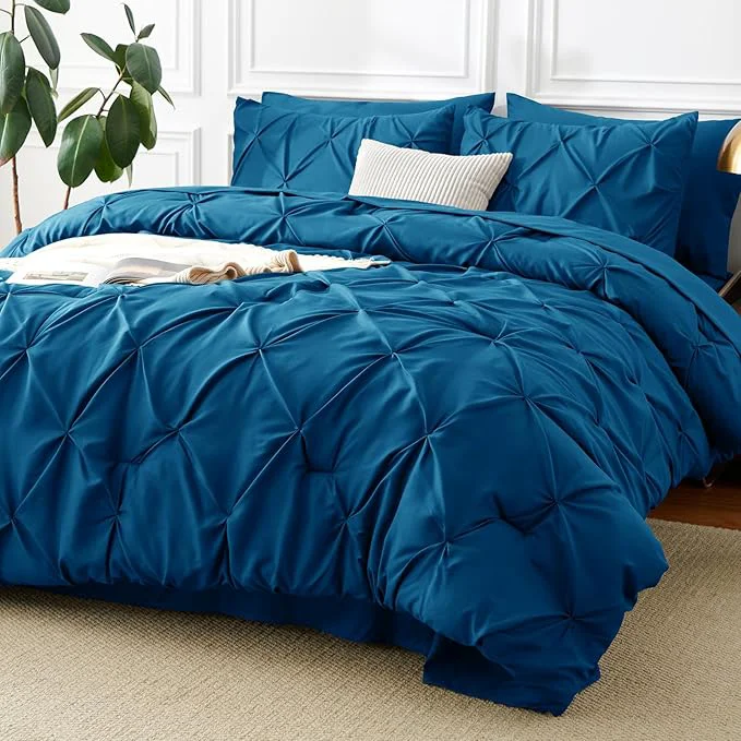 Classic CozyLux Full Size Comforter Sets Teal 7 Pieces Pintuck Bed in A Bag Teal Long-Lasting