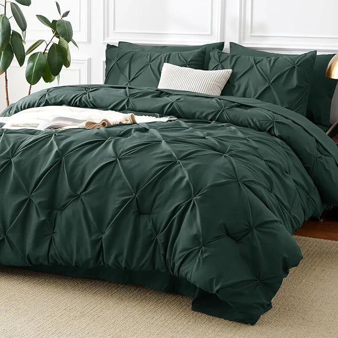 Proven CozyLux Queen Comforter Set Forest Green 7 Pieces Pintuck Bed in A Bag Certified