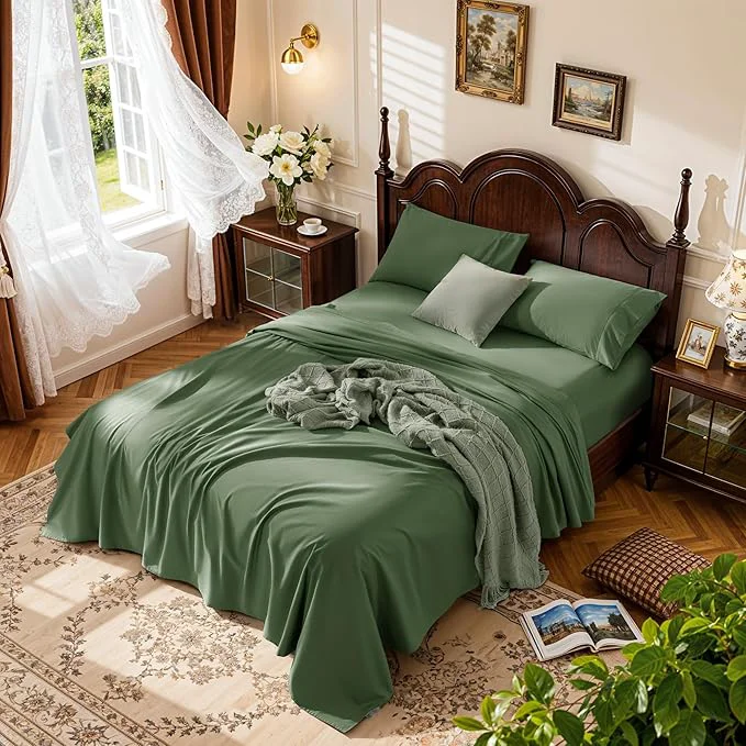 Easy-to-Use LBRO2M 1000 Thread Count Egyptian Cotton Sheets Set King Size 4 Piece Natural