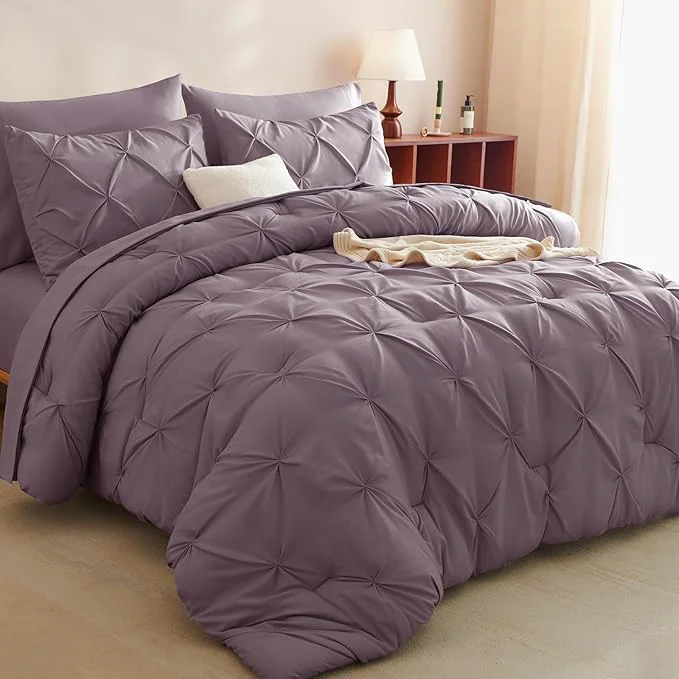 World-Class CozyLux King Size Comforter Set Grayish Purple 7 Pieces Bed in A Bag Purple Efficient