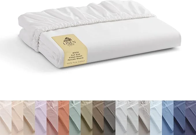 Original Design Linen Home Cotton Percale Weave Fitted Sheet Full Size 1 Deep Pocket Fine Crafted