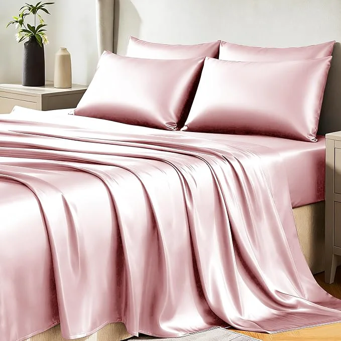 Green CozyLux Satin Sheets Queen Size Bed Set Exclusive