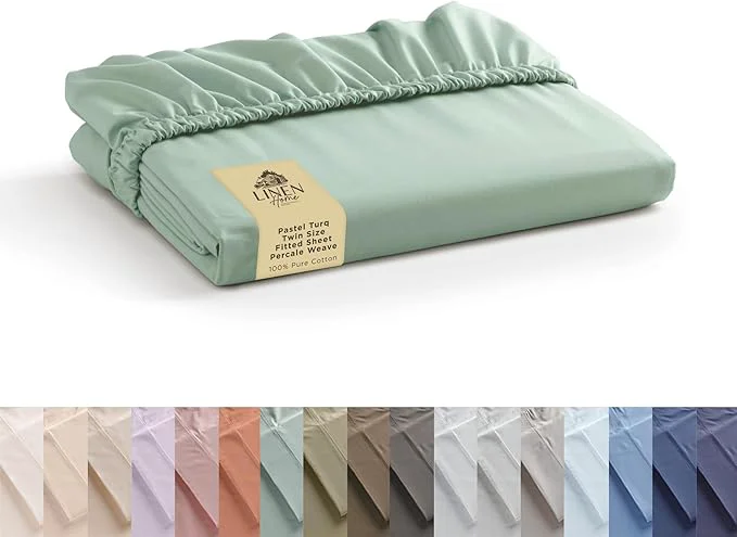 Easy-to-Use Linen Home Cotton Percale Weave Fitted Sheet Twin Size Pastel Turk Verified