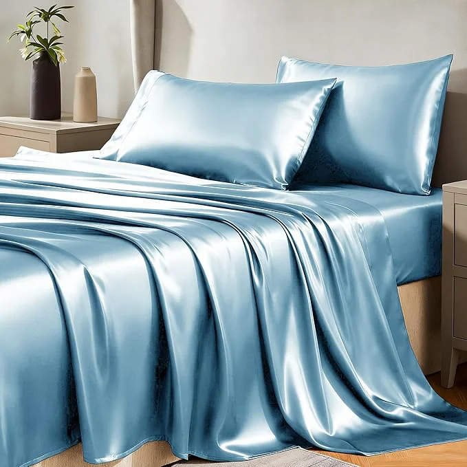 Clean CozyLux Satin Sheets Queen Size Bed Set Excellent