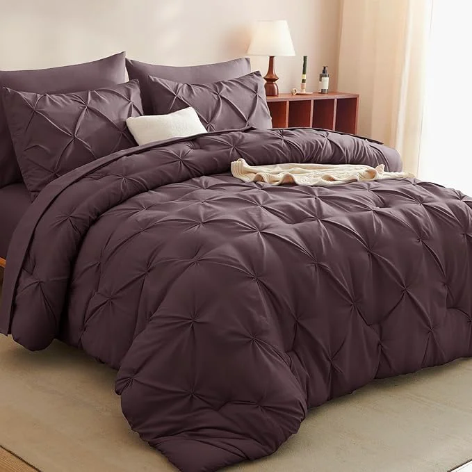 Prestigious CozyLux Full Size Comforter Sets Cocoa Powder 7 Pieces Pintuck Bed in A Bag Outstanding