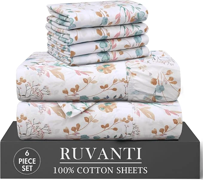 Sophisticated RUVANTI 6 Pcs Cotton Sheets Flexible