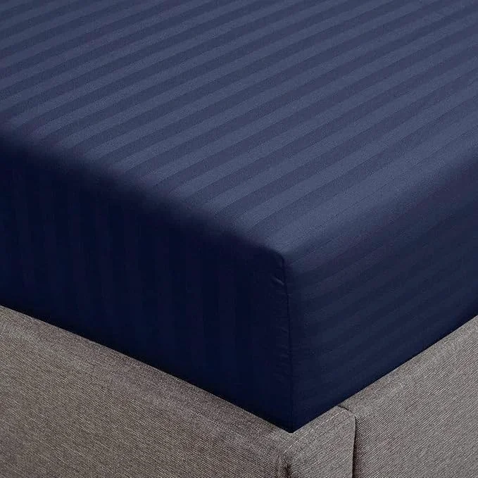 Original Design Feather Stitch 1 Piece Fitted Sheet Full Size Cotton Damask Sateen Weave Expertly Made