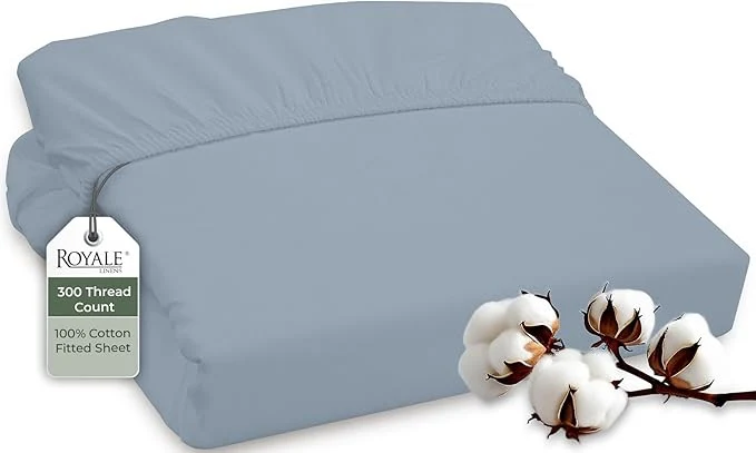 Premium ROYALE LINENS 300 Thread Count Long Staple Combed Cotton Fitted Sheet Twin Contemporary