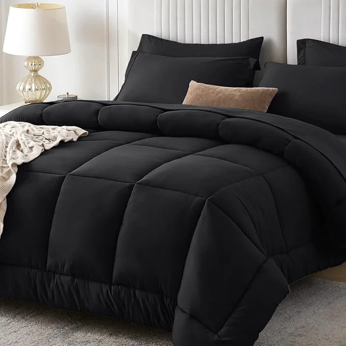 Powerful Sasttie Full Size Comforter Sets Black 7 Pieces Bed in a Bag Full Complete Healthy