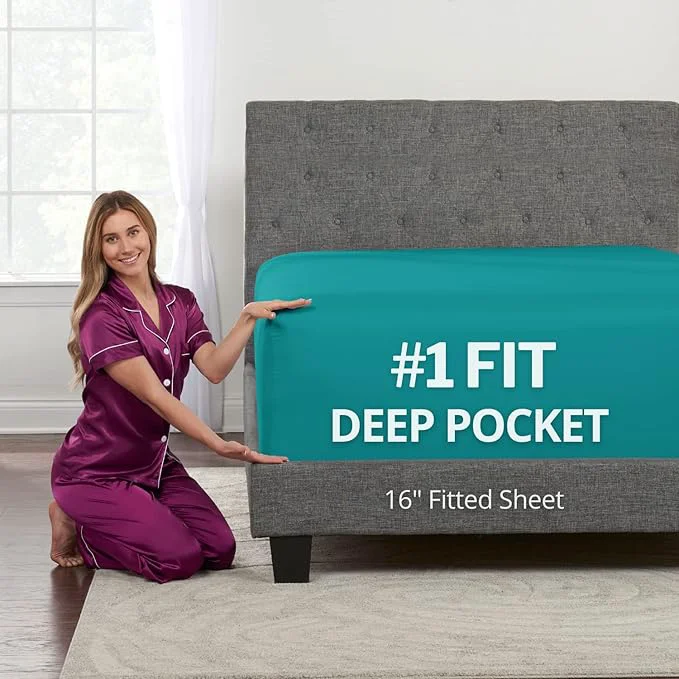 Convenient Kids Twin Deep Pocket Fitted Sheet 16'-18' Mattress Toppers Lovely Teal Fashionable