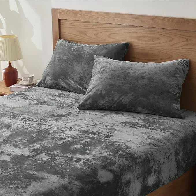 Reusable BEDELITE Velvet Fitted Sheet and Pillowcases Set Luxury Soft Fuzzy Bottom Sheet Genuine