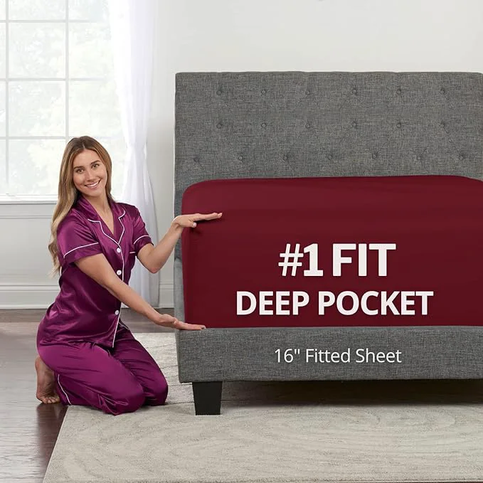 Premium Kids Twin Deep Pocket Fitted Sheet 16'18' Deep Mattress Toppers Burgundy Trusted