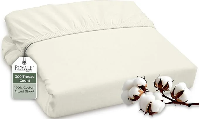 Fine ROYALE LINENS 300 Thread Count Long Staple Combed Cotton Fitted Sheet Twin Exceptional
