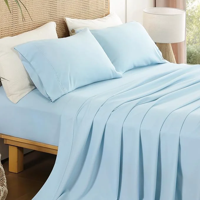 Responsible Full Sheet Set 4 Piece Wrinkle Oeko-Tex Bedsheets，Sky Blue Breathable