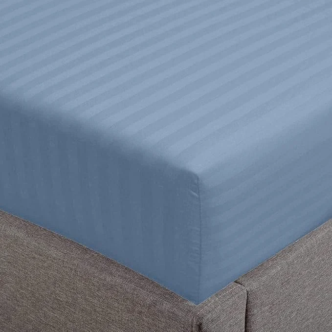 Verified Feather Stitch 1 Piece Fitted Sheet Full Size Cotton Damask Sateen Weave Effective