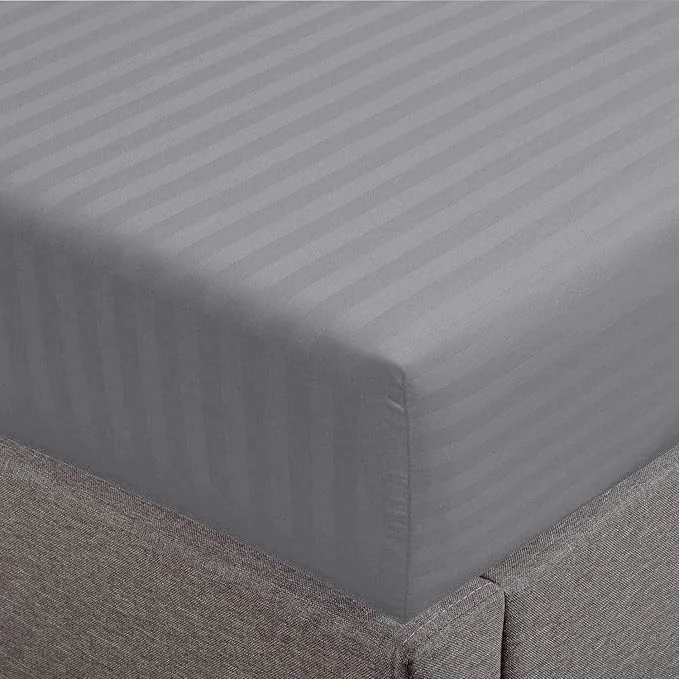 Comfortable Feather Stitch 1 Piece Fitted Sheet Queen Size Cotton Damask Sateen Reusable