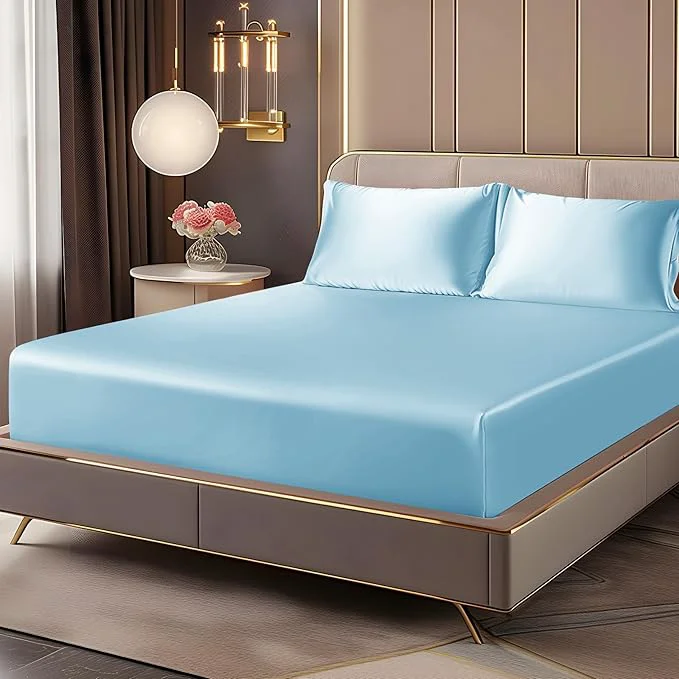 Fine Crafted BEDELITE Satin Fitted Sheet and Pillowcase Set Luxury Soft Similar to Silk High-End