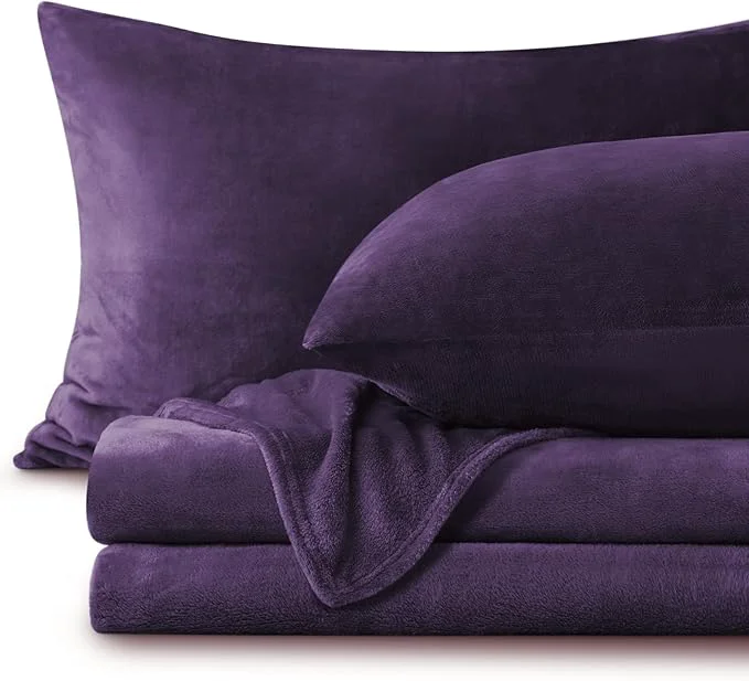 Healthy BEDELITE Flannel Sheets King Size Purple Relaxed