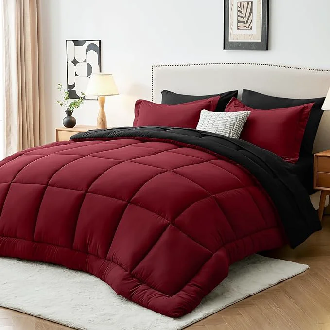 Lightweight Sasttie Red Black California King Comforter Set 7 Pieces Cal King Bed in a First-Class