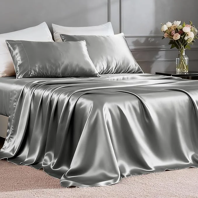 Classic FreshCulture Satin Sheets Queen Size Bed Set- 4 Piece Luxury Soft Silky Queen Dependable