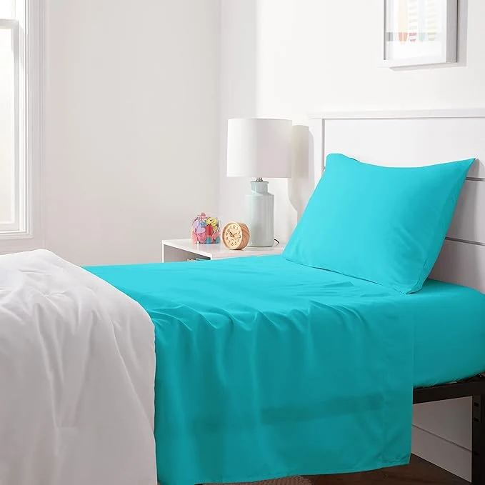 Environmentally Friendly Amazon Basics Kid's Soft Easy-Wash Lightweight Microfiber 3-Piece Sheet Set Advanced