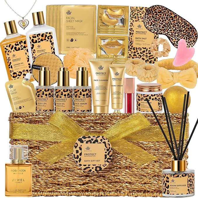 Sophisticated 35 Pcs Mothers Day Gifts for Mom Honey Almond Bath Body Gift Basket for Relaxed