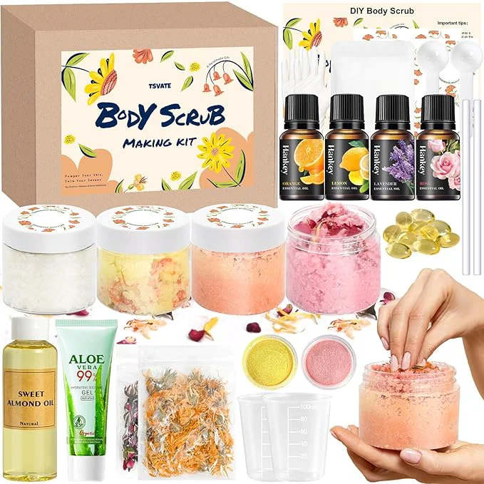 Excellent TSVATE Body Scrub Making Kit- Make Your Own Salt Body Scrub Salt Scrub Clean