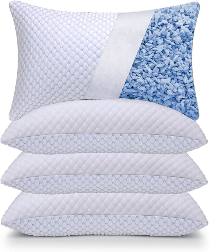 Clean OSBED Cooling Adjustable Shredded Memory Foam Pillows Queen Size Set of 4 Enhanced
