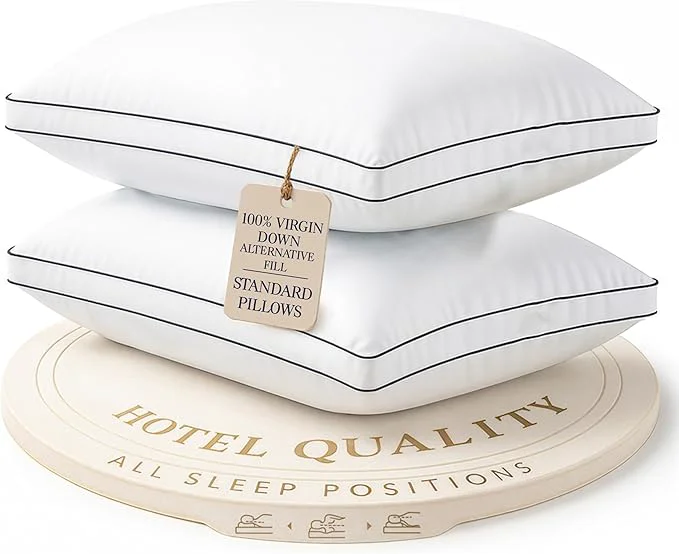 World-Class LANE LINEN Bed Pillows Standard Size Set of 2 Medium Soft Support Gusseted Smart