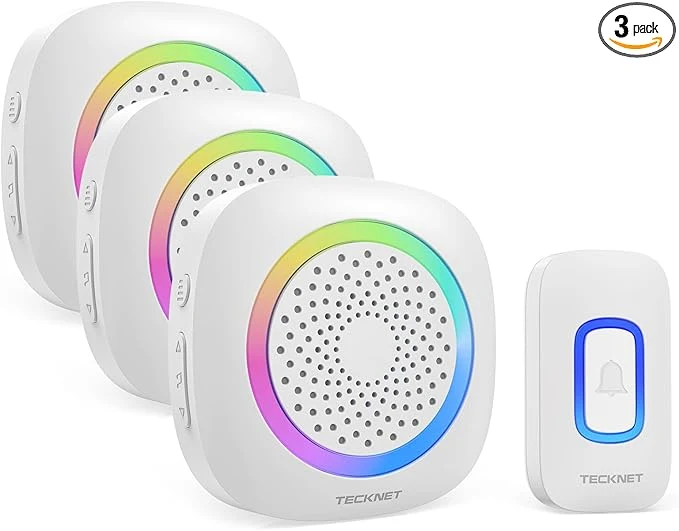 Expertly Made TECKNET Wireless Doorbell with 3 Portable Doorbells with RGB Light Battery Smart