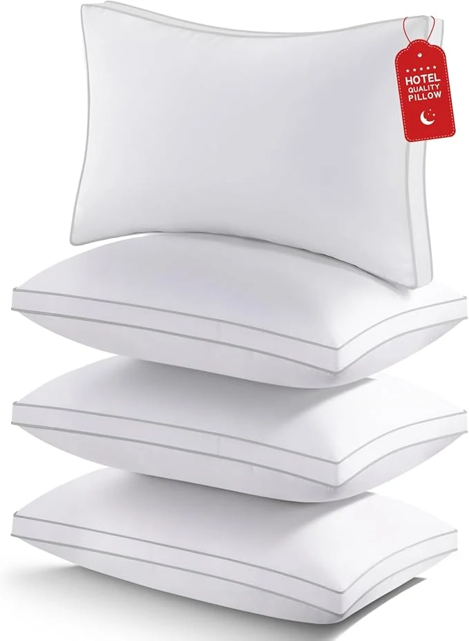 Environmentally Friendly ROUMEA Pillows Queen Size Set of 4 Gusseted Bed Pillows Practical