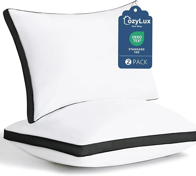 High-Grade CozyLux Pillows Queen Size Set of 2 Soft and Supportive 3D Down Natural